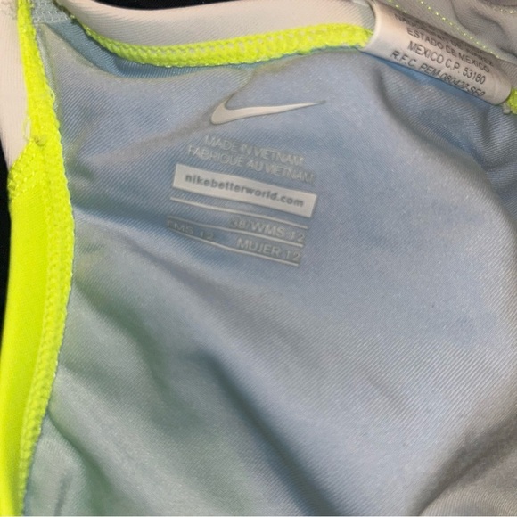 Nike Victory Color Block Power Back Tank Swimsuit Size 12 black neon yellow - Picture 4 of 4